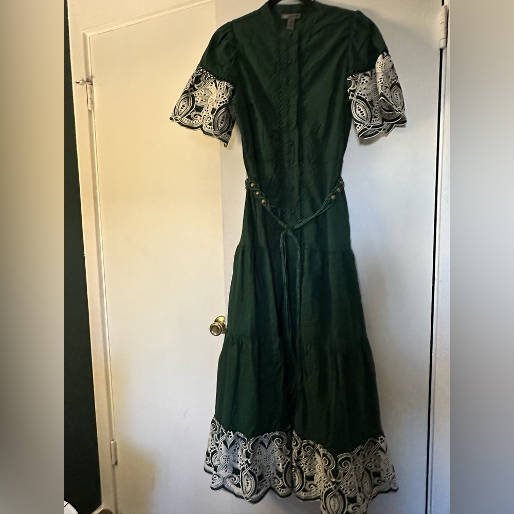 Love By Design Forest Green Maxi Dress with Ivory Accents